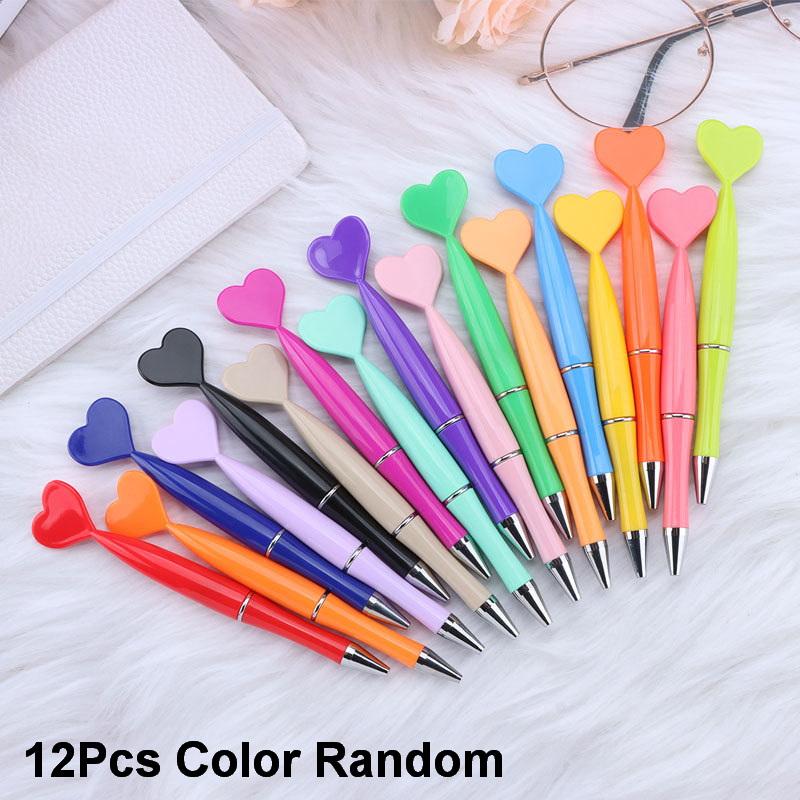 12pcs Valentine's Day Heart Shape Pens Black Gel Ink Rollerball Pens For Office School Supplies Gift Kids Ballpoint Pens