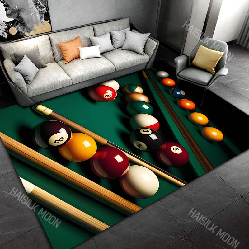 3D HD Billiard Balls Theme Printed Carpet for Living Room Bedroom Office Child Room Rug Durable Non-slip Machine Washable Mat