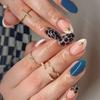 24PCS Spicy Cool Short Almond False Nails with Glue Brown Leopard Print Simple Patterns Fake Nails for Women Detachable Press On