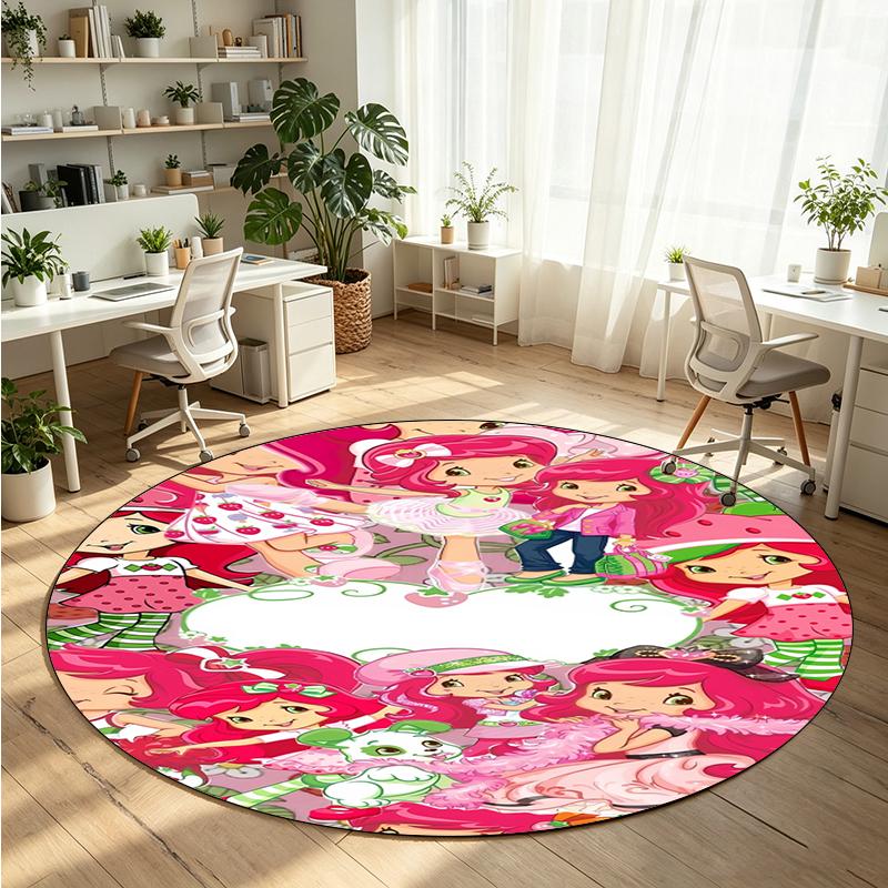 Strawberry Princess Printed Round Crystal Velvet Rug Soft Non Slip Floor Carpet For Bedroom Holiday Gift