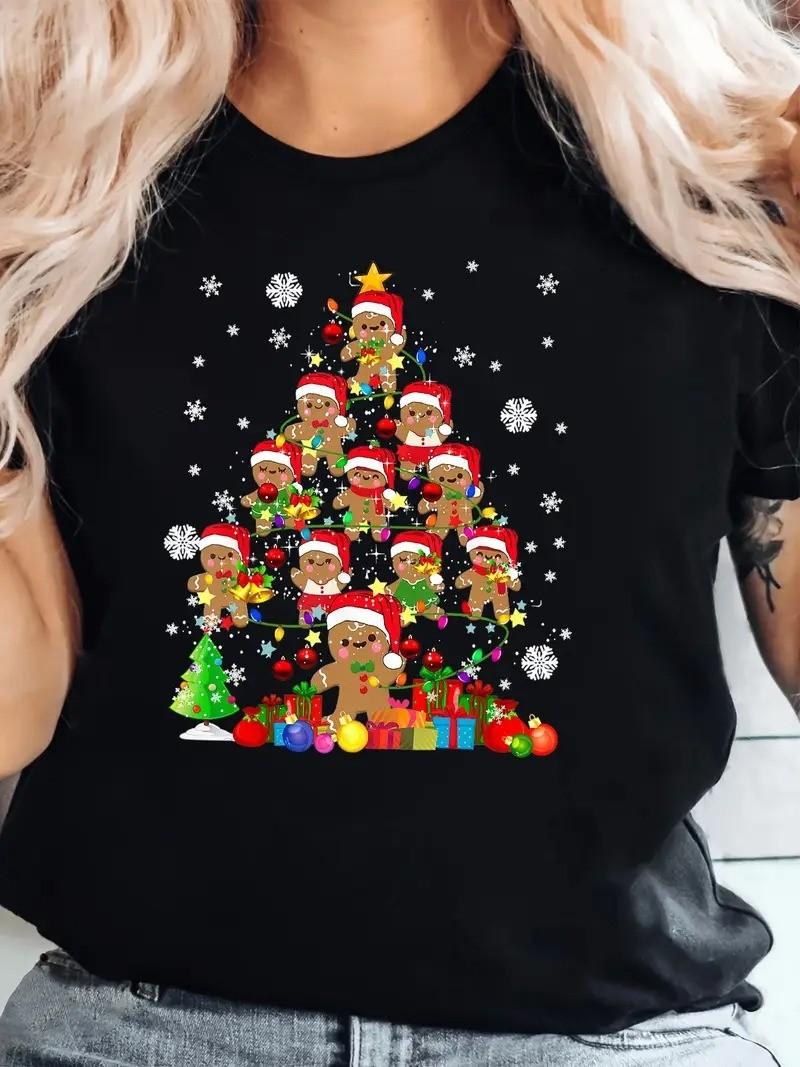 Gingerbread Men Christmas Tree Graphic T-Shirt S-5XL Q4758 XL
