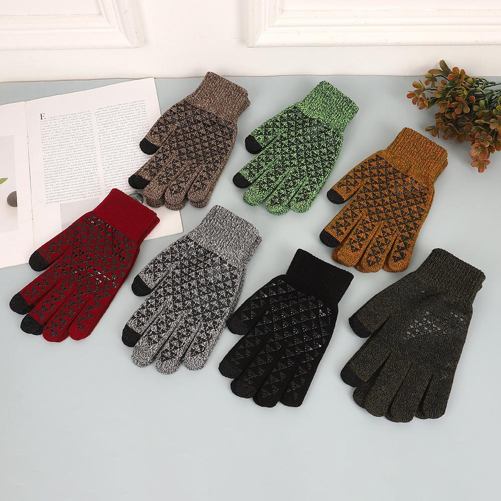Knitted Gloves Warm Winter Thickened Non-slip Wool Outdoor Riding Wear-resistant Cold-proof Breathable Five-finger Gloves