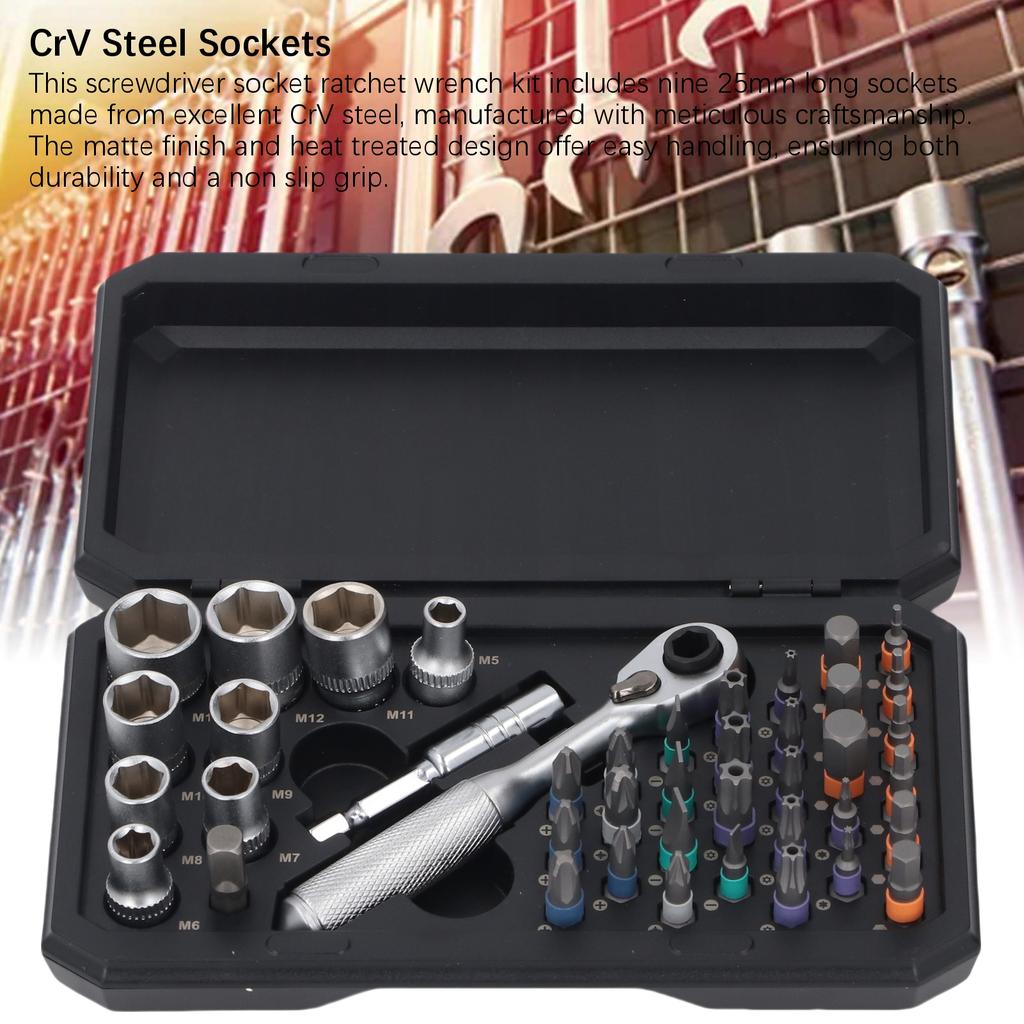 Screwdriver Socket Wrench Set Labor Saving 72 Teeth Fine Gear 5° Rotation Angle Ratchet Wrench and Screwdriver Socket Set