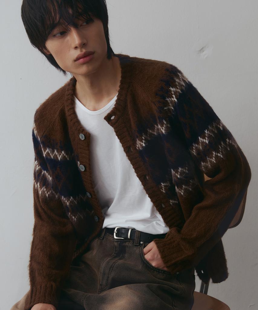 Nodu Diamond Hairy Brush Nordic Cardigan [Brown]