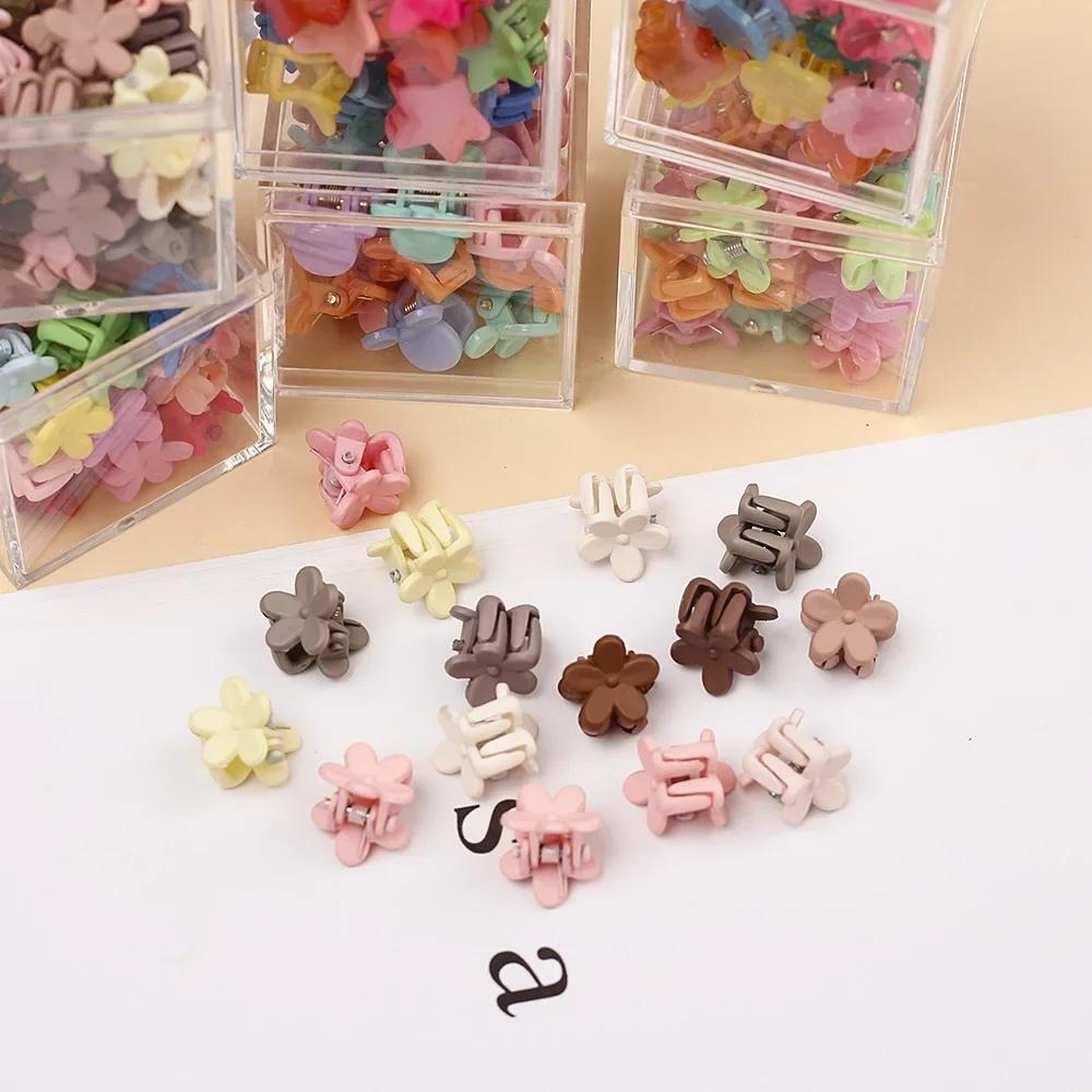 50Pcs Random Color Solid Cute Flower Y2K Compact Hair Claw Lovely Hair Decorate Clips Hairpins Kids Sweet Hair Accessories