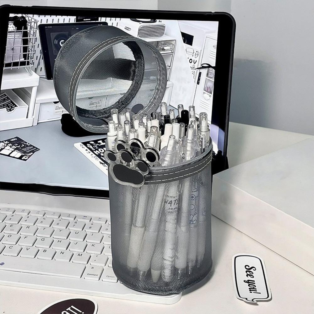 

Mesh Pen Bag Pen Holde Type Portable Pencil Case Large Capacity Back To School Gift Stationery Storage Bag School Office серый