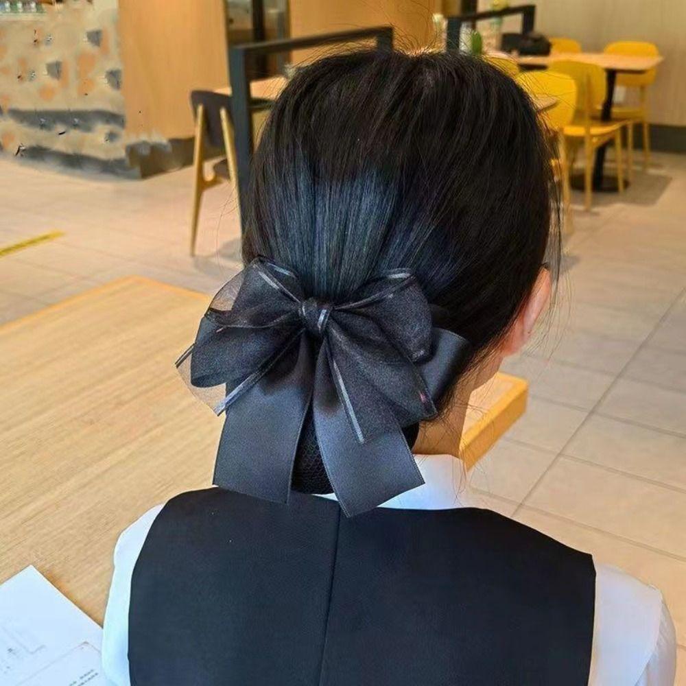 Cloth Bowknot Hair Bun Bow Hairgrips Cover Net Vintage Korean Bun Snood  Bank Staff