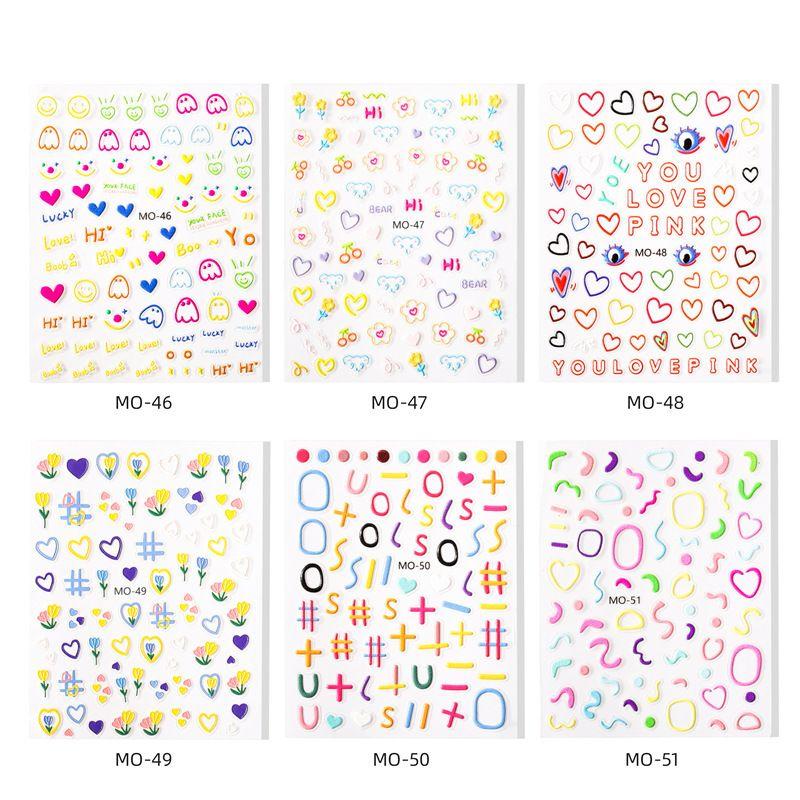 

Line Graffiti Bear Flower Relief Nail Sticker Nail Sticker Cartoon Cute Kids Three-Dimensional Nail Beauty Applique Full set of 6 embossed cartoon stickers