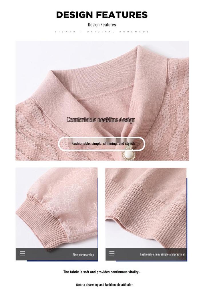 Stylish Spring Knit Gauze Sleeve Top for Middle-Aged & Elderly Women