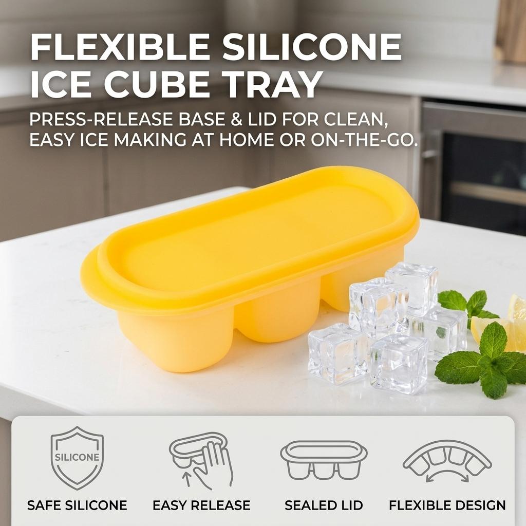 Food Grade Silicone Ice Tray With Lid And Press Release For Home Use