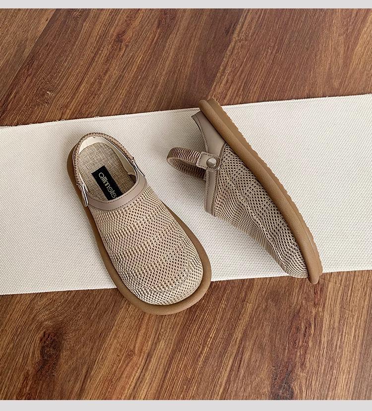 Women's Summer Closed-Toe Linen Sandals: Versatile Soft Sole Slip-On Mesh Half Slippers for Outdoors.