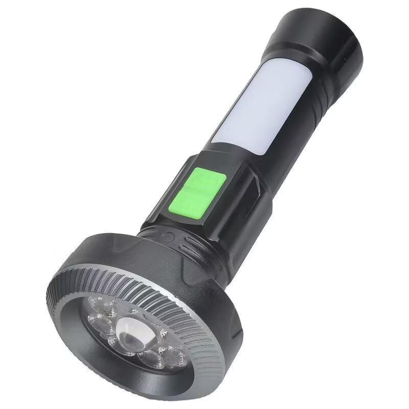 Outdoor Multi-Source Rechargeable Flashlight with Dual Side Lights