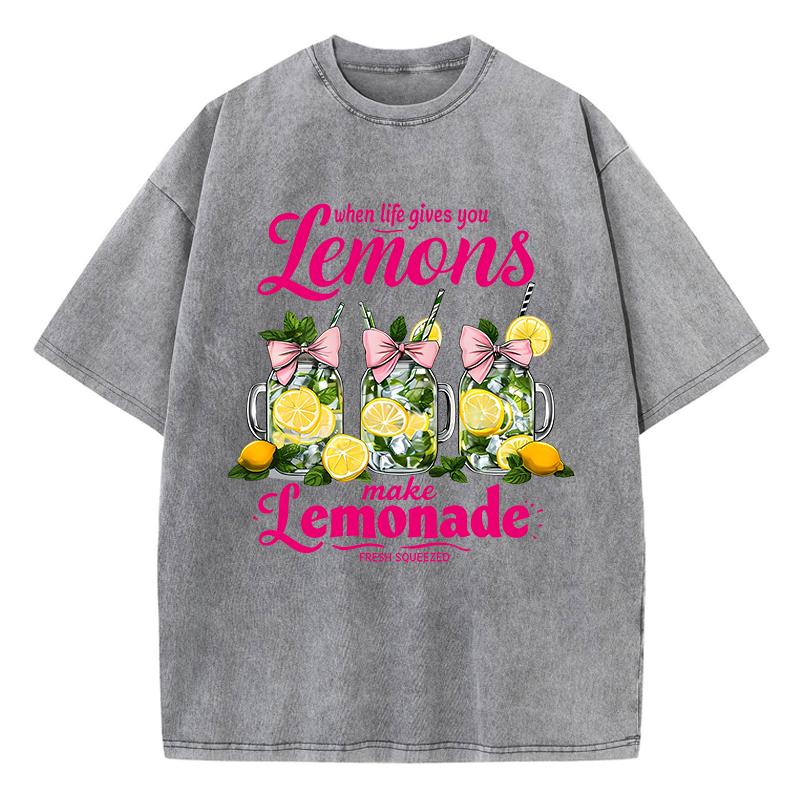 When Life Gives You Lemons Make Prints Washed TShirt Womens Cotton Tops Distressed ONeck Comfortable T Shirts Summer Clothes