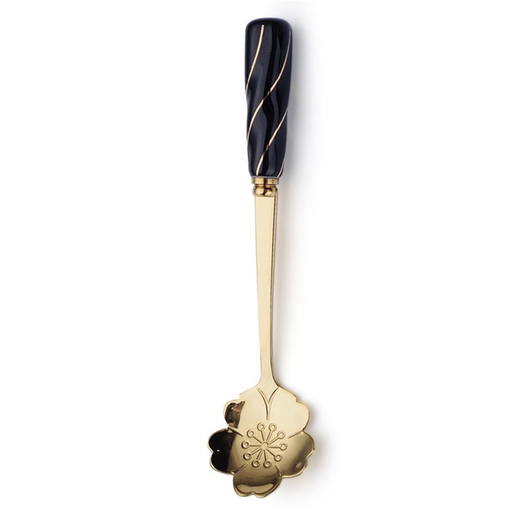 1pc Stainless Steel Flower Spoon Ceramic Handle Spoon Mixing Elegant Coffe Spoon