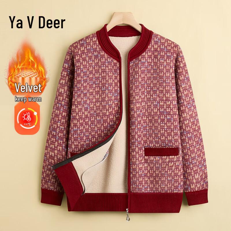 

Yaloo Women s Mid-Aged Plus Velvet Zippered Knitted Cardigan 4XL