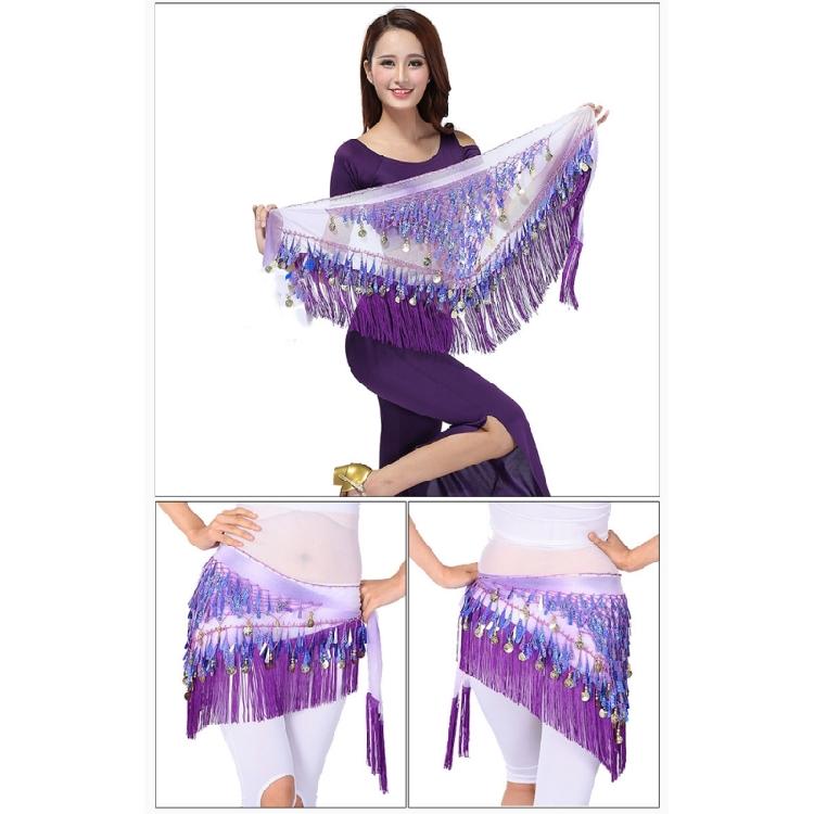 Flashy Belly Dancing Hip Wrap with Fringes Sparkly Waist Chain Hip Scarf