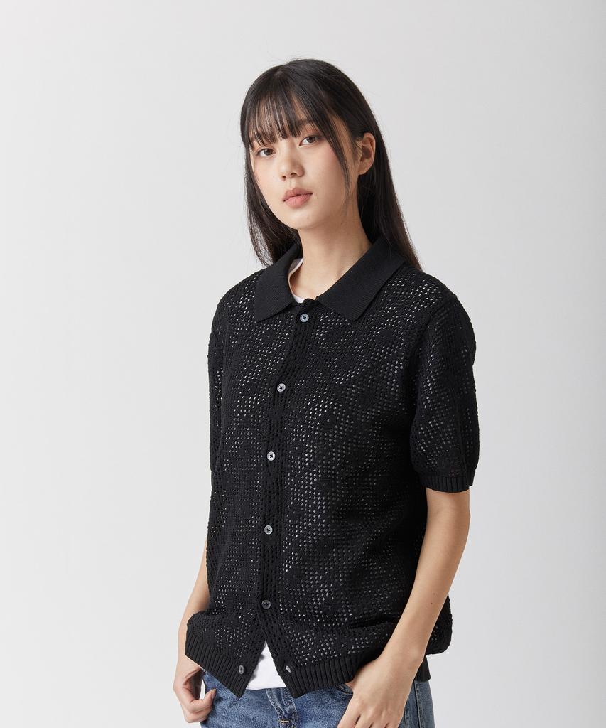 Mannergram Crochet Short Sleeve Collared Knit - 3 Colors
