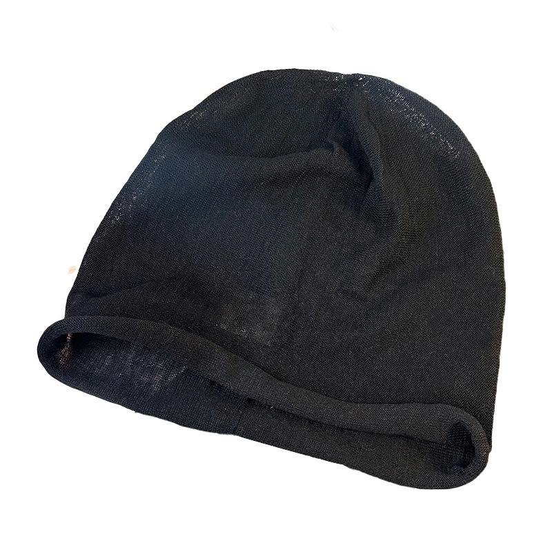 Linen knitted pile hat women's spring and summer thin breathable big head circumference cold hat confinement hat bag head hat versatile and small face