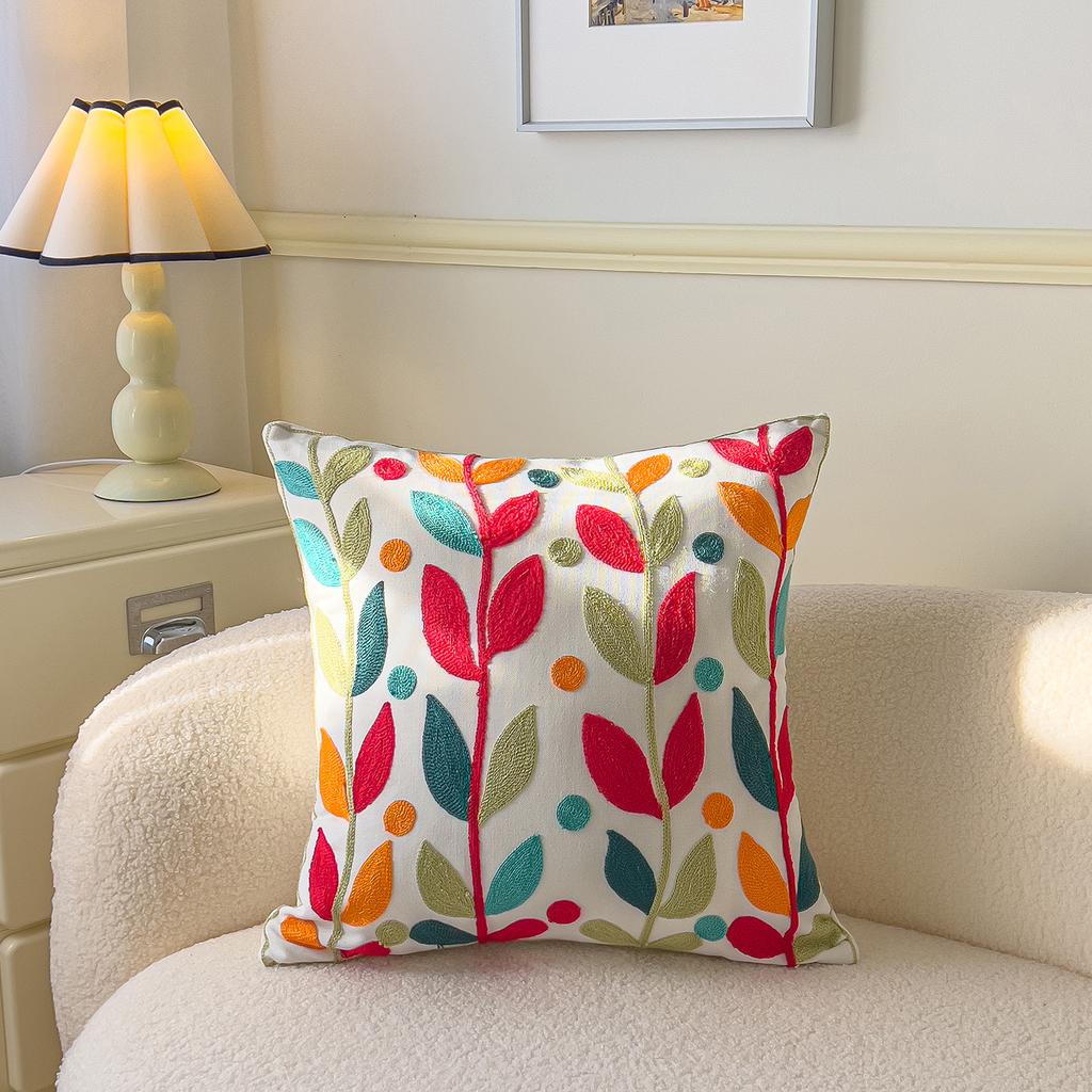 Spring Flower Embroidered Throw Pillowcase Cojines Canvas Towel Embroideried Sofa Square Cushion Cover Headboard Pillowcases