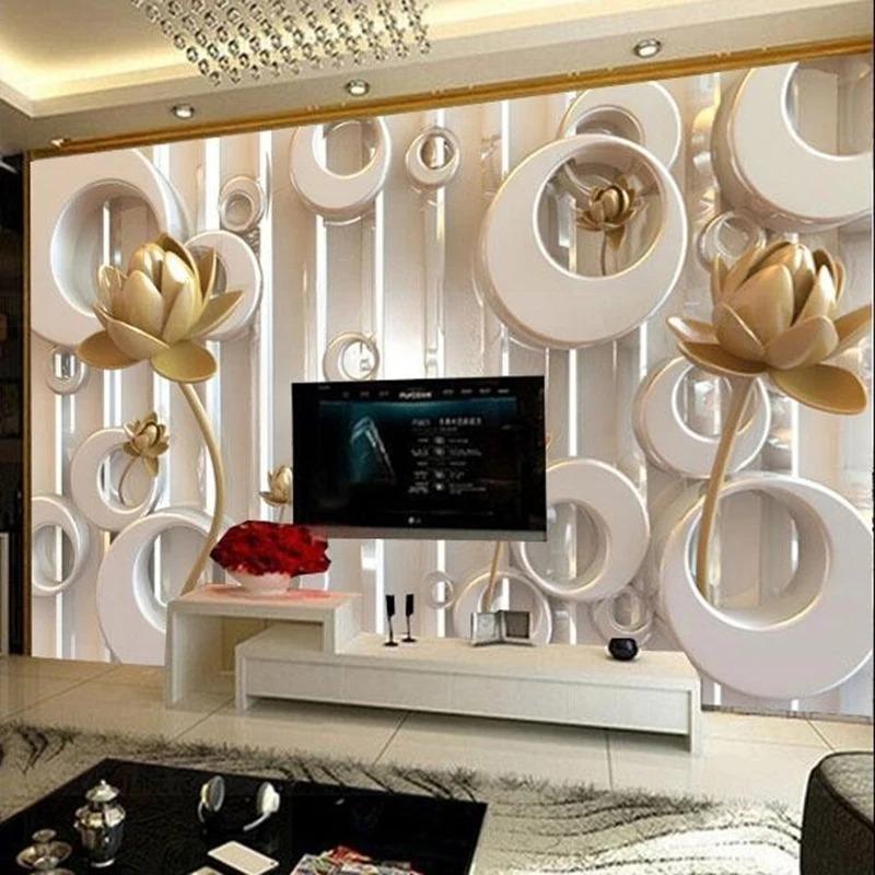 3d Mural Stereoscopic Golden Lotus Ring Cycle Modern Luxury Creative Wallpaper Tv Sofa Backdrop Wall Paper For Wall 3d