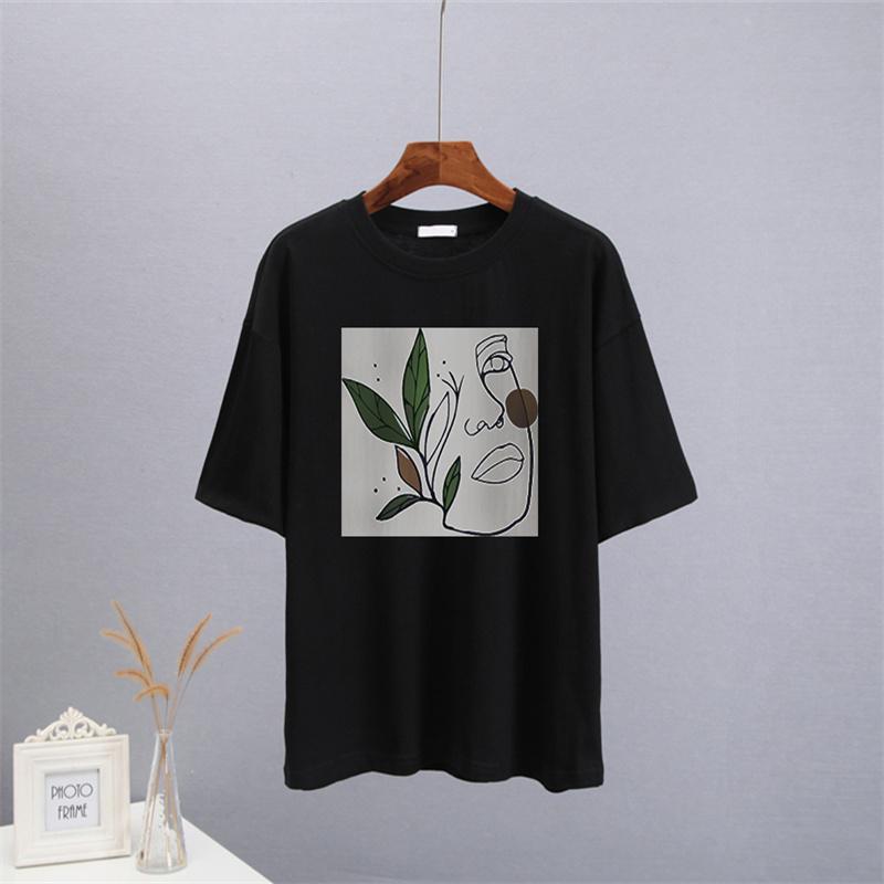 Shellsuning Abstract Character Graphic T Shirts Women Summer Soft Cotton Short Sleeve Tees Female Harajuku Chic Streetwear Tops