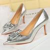 Women's 7 Cm 10 Cm Patent Leather Flowers Women Pumps Sexy Pointed Toe Thin Low Heels Wedding Elegant Party Shoes Zapatos Mujer