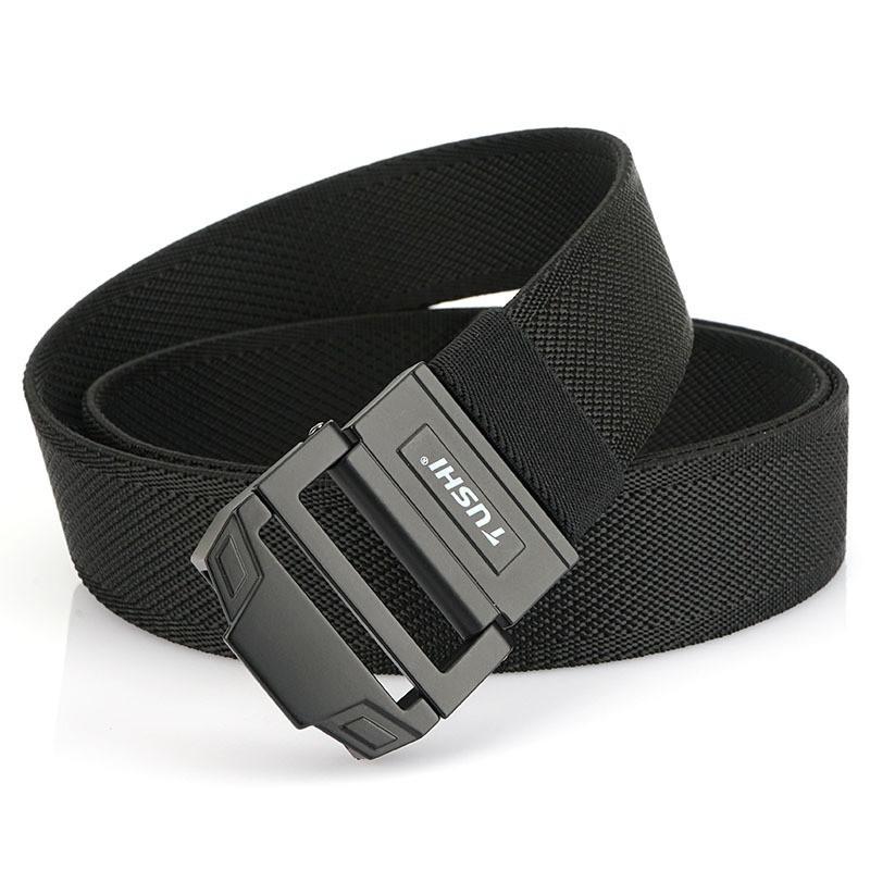 TUSHI Double-loop Buckle Nylon Elastic Waist Belt Canvas Knitted Outdoor Mountaineering Casual чёрный