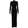 Women's Crewneck Long Sleeve Split Buttocks Sexy Elegant Temperament Mesh Beauty Evening Dress