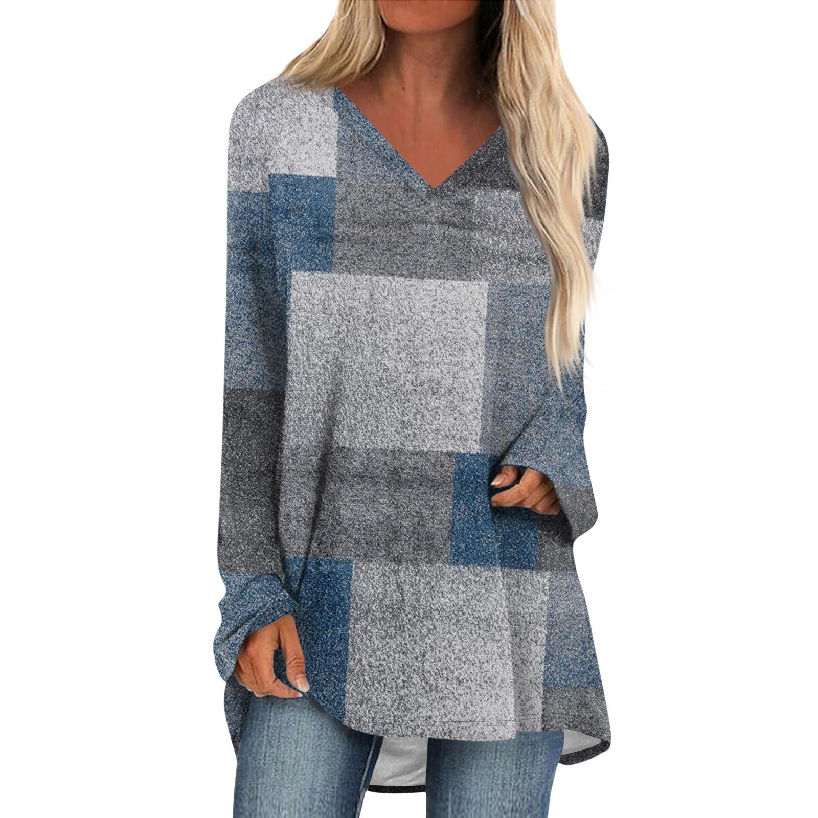 Женская и зимняя футболка с длинными рукавами и V-образным вырезом с принтом — фото 4