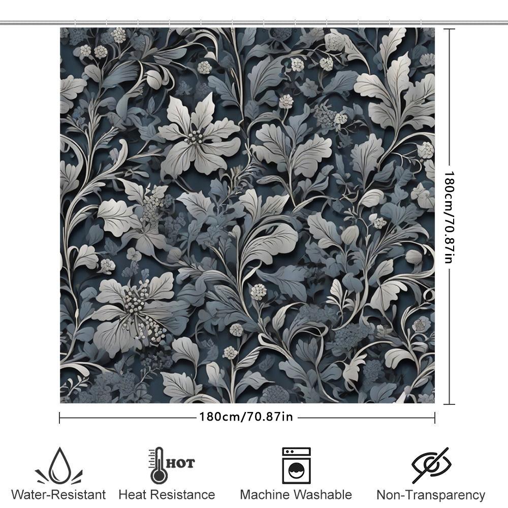 Luxurious Floral Print Shower Curtain Waterproof Bathroom Decor