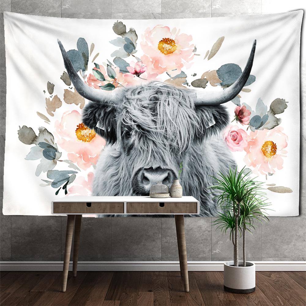 Retro Niutou Tapestry Wall Hanging Hippie Tapies Simple Witchcraft Mysterious Aesthetics Room Home Decor