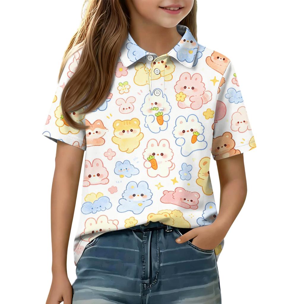 Kids Casual Short Sleeve Polo Shirt Animal Print Lightweight Soft Fabric Comfortable Fit Durable Stitching Breathable Material