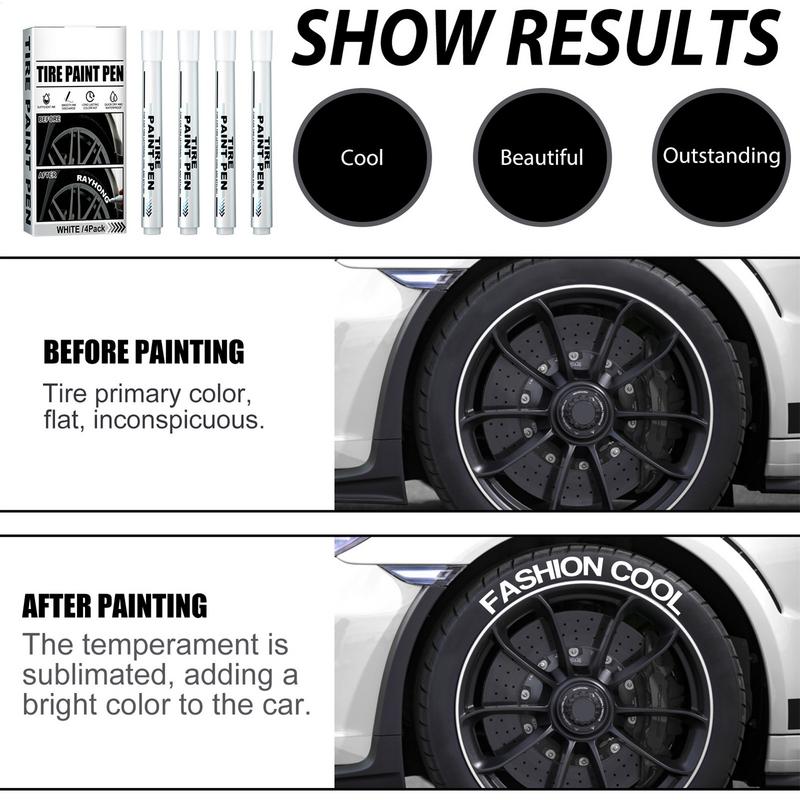 Car Tire Paint White Marker Pen 4pcs Waterproof Paint Repair Markers Quick Dry Permanent Graffiti Pen For Automotive Tire Paint