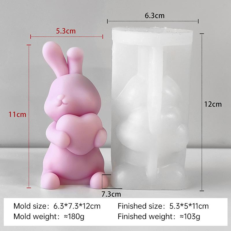 3D Валентинов День Мультяшный Кролик Форма для Свечи DIY Держащий Сердце Кролик Ручной Работы Ароматическая Свеча Гипсовый Орнамент Формы