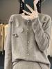 Women's Embroidered Round Neck Cardigan - Pure Wool Knitwear, Stylish Floral Long Sleeve Sweater for Autumn/Winter