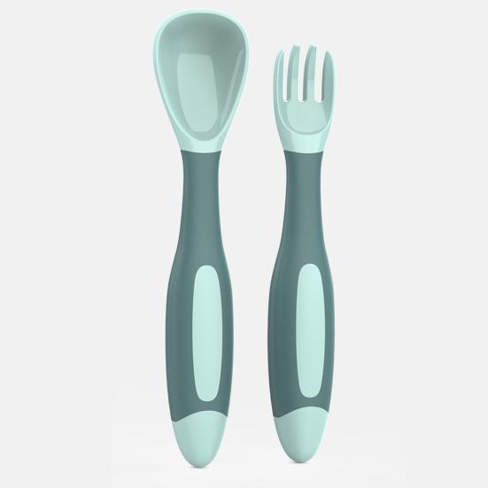 2Pcs/Set Children Tableware Bendable Design Portable Utensils Toddler Feeding Auxiliary Spoon Fork for Toddler