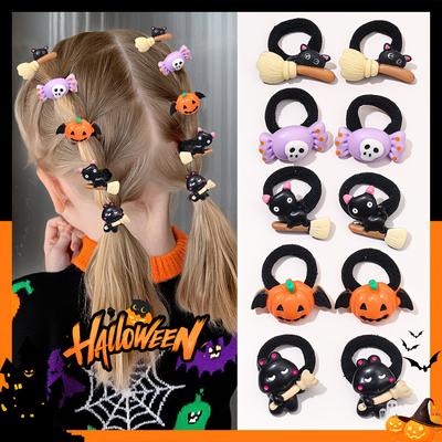 10 Stück Halloween Haargummi für Mädchen - Lustiges Kürbis- und Geister- und Fledermaus-Katzen-Design Geeignet für Halloween-Geschenke für Mädchen