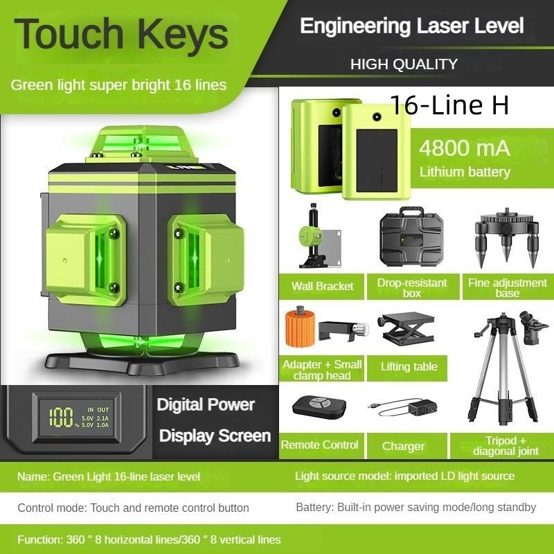 4D 12/16 Line 360° Portable Self-Leveling Spirit Level Horizontal and Vertical Cross Laser Projector New Green Light Laser Level