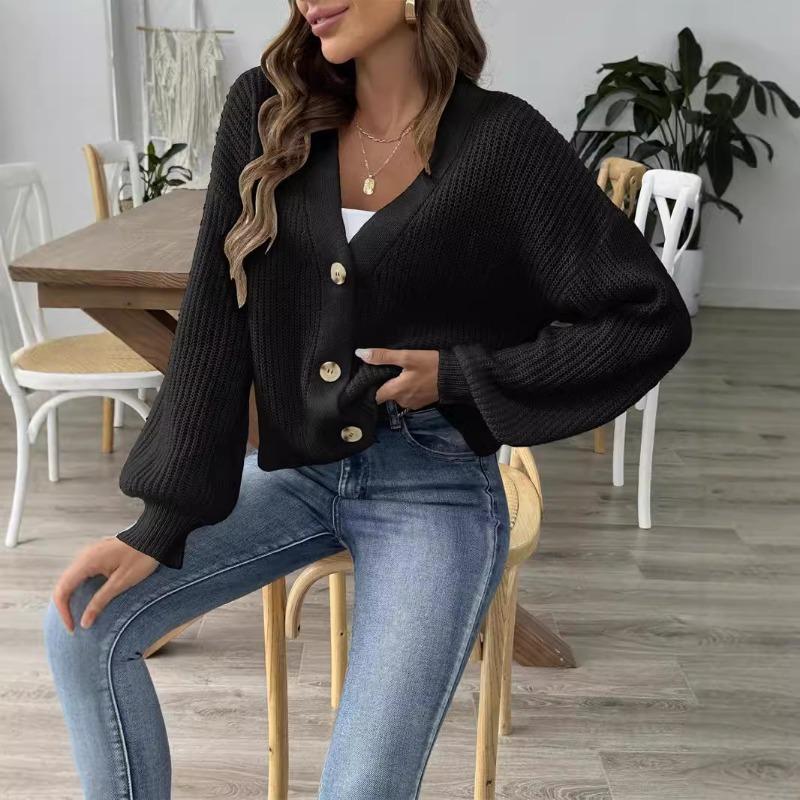 Coat Clothing Woven Sweater Autumn Winter Women's Simple Short Button Coat Sweater Cardigan
