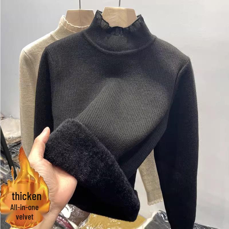 

Женский флисовый свитер с высоким воротником и кружевной отделкой - Модная базовая вещь для осени/зимы 2025 M