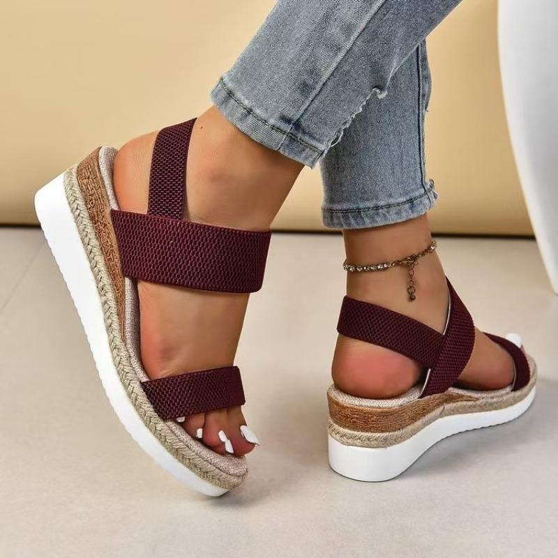 Summer New Platform Sandals Large Size Foot Cover Fish Mouth Elastic Wedge Heel Sandals Women's Black