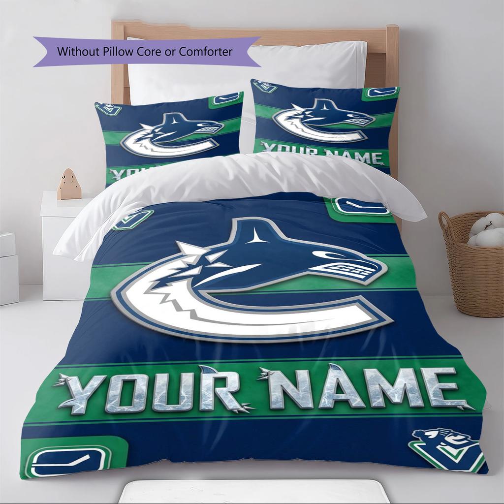 Name Custom Vancouver Canucks Pattern Bedding Set Quilt Cover Pillowcase Home Decor Gift (1 * Duvet Cover + 2 * Pillowcase, Without Core)