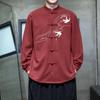 Camicie da uomo con ricami orientali Camicia a maniche lunghe da uomo Autunno Leggera Giacca a camicia aperta sul davanti