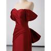 Bridal Engagement Toast   New Wedding One-word Shoulder Tube Top Red Fishtail Evening Dress Dress Annual Meeting Dress