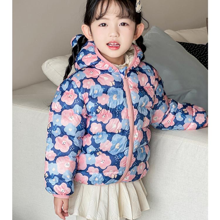 Mode Mädchen warme baumwollgepolsterte Kleidung koreanischer Stil Winter Baby Mädchen verdickte kurze baumwollgepolsterte Jacke Kinder Herbst niedliche Mäntel mit Blumendruck