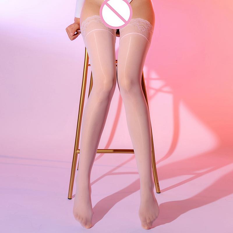 1Pc Sexy Horse Oil Shinny Silk Stockings Silicone Non-Slip Lace Thigh High Socks Summer Ultra Thin Hosiery Lingerie