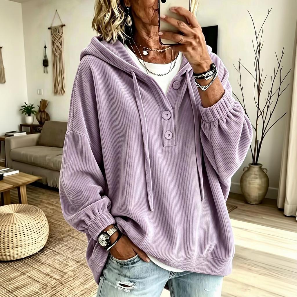 Women's Relaxed Fit Corduroy Half-Button Casual Top