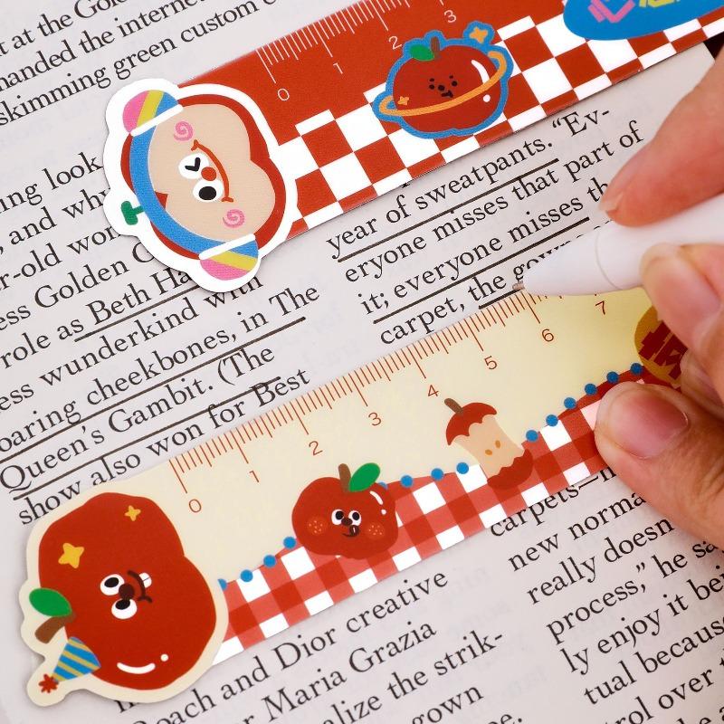 Cartoon Apple Magnetic Bookmark Ruler, Student Flexible Ruler, Cute and Girlish, Inspiring Stationery Magnetic Straight Ruler
