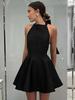 2026 European & American Women's High-Waisted Black Halter Backless A-Line Evening Gown