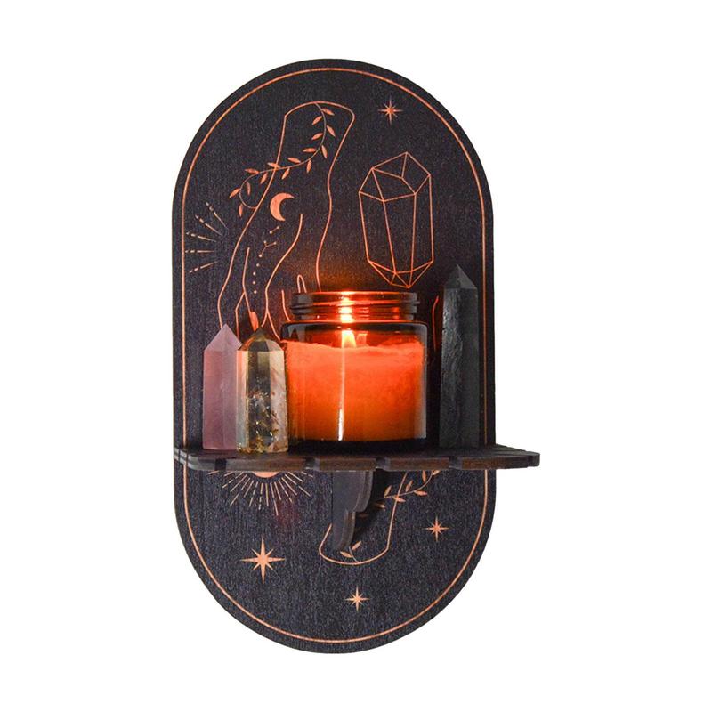 Black Crystal Display Stand Bohemian Hand Stand Witch Wooden Hanging Decorative Stand And Crystal Stone Shelving Wall Shelves